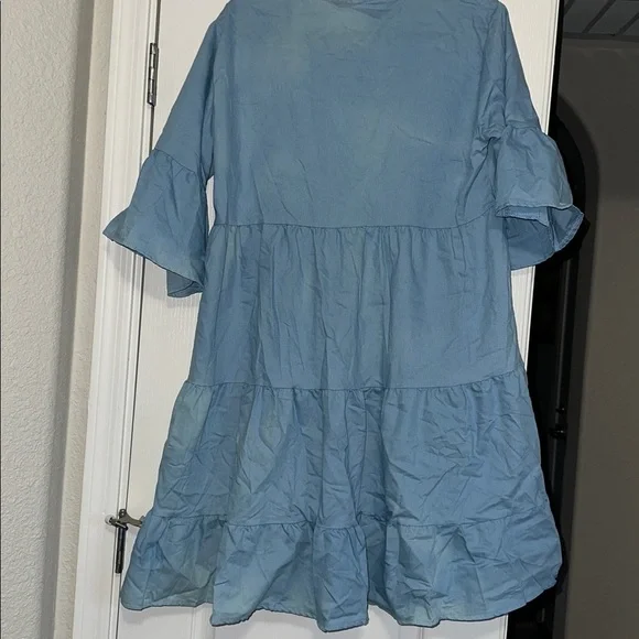 Light Blue Button-Up Tiered Dress - Picture 5 of 9